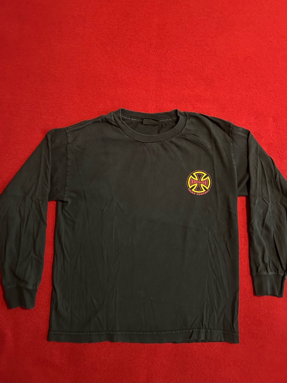 Black Long Sleeve Independent Skateboard Tee with Cross Logo